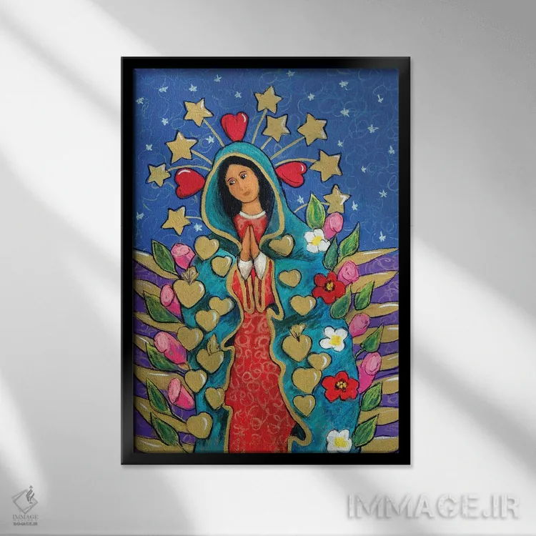 تابلو دکوراتیو گوادالوپه با ستاره ها اثر کندی مایر - نمای قابدار مشکی