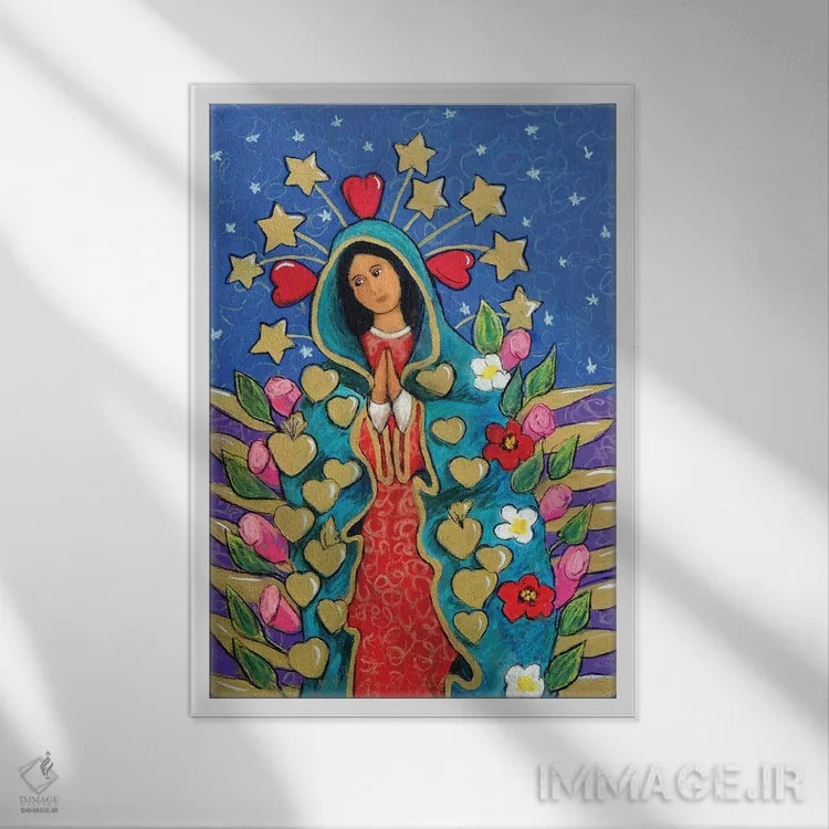 تابلو دکوراتیو گوادالوپه با ستاره ها اثر کندی مایر - نمای قابدار سفید
