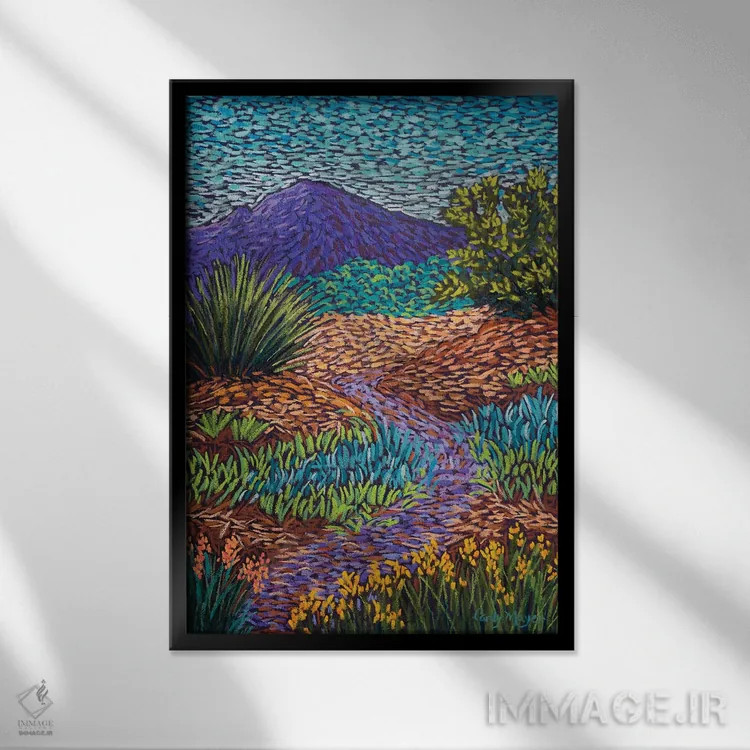 تابلو دکوراتیو راه کوهستانی بنفش اثر کندی مایر - نمای قابدار مشکی