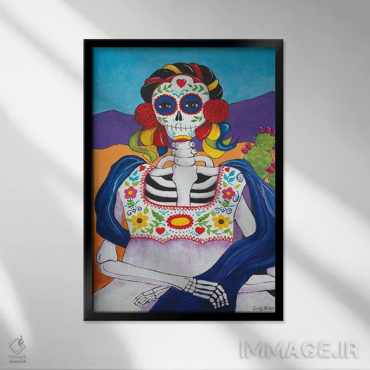 تابلو دکوراتیو مونالیزای مکزیکی اثر کندی مایر - نمای قابدار مشکی