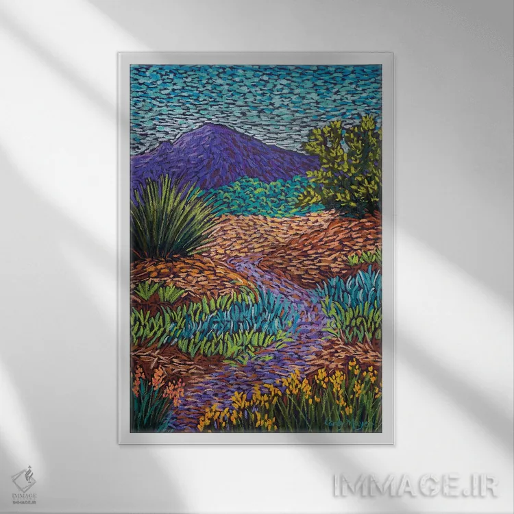 تابلو دکوراتیو راه کوهستانی بنفش اثر کندی مایر - نمای قابدار سفید