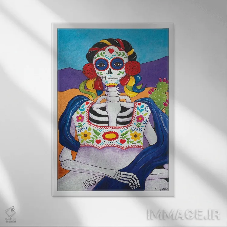 تابلو دکوراتیو مونالیزای مکزیکی اثر کندی مایر - نمای قابدار سفید