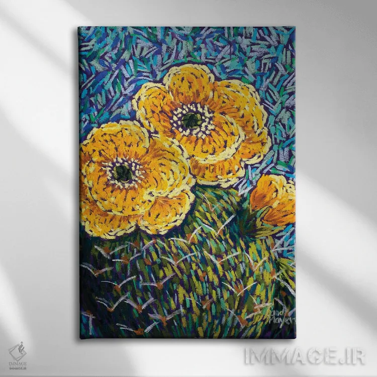 تابلو دکوراتیو انجیر خارگی زرد اثر کندی مایر - نمای روبهرو روی دیوار