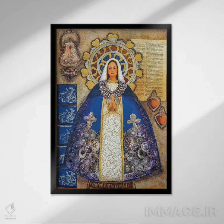 تابلو دکوراتیو مریم مقدس نقره ای اثر کندی مایر - نمای قابدار مشکی