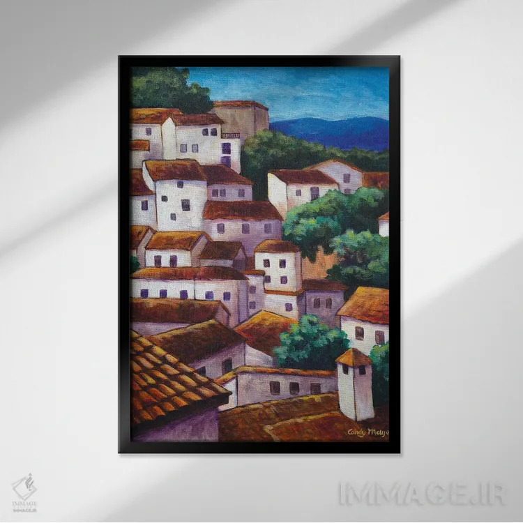 تابلو دکوراتیو دهکده اسپانیایی اثر کندی مایر - نمای قابدار مشکی