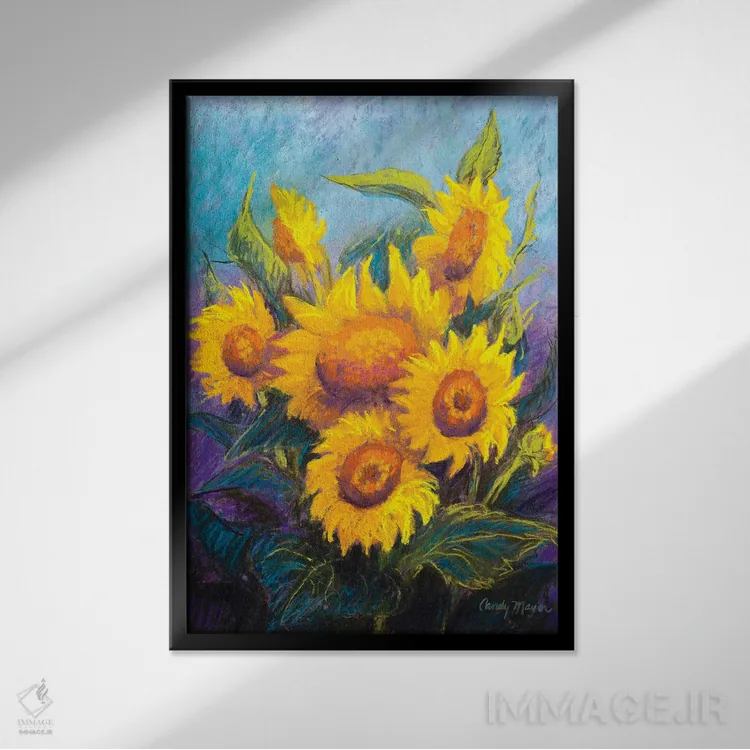 تابلو دکوراتیو آفتابگردان ها اثر کندی مایر - نمای قابدار مشکی