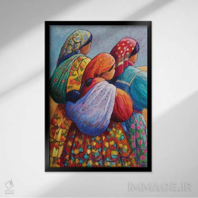 تابلو دکوراتیو زنان تراهومارا اثر کندی مایر - نمای قابدار مشکی