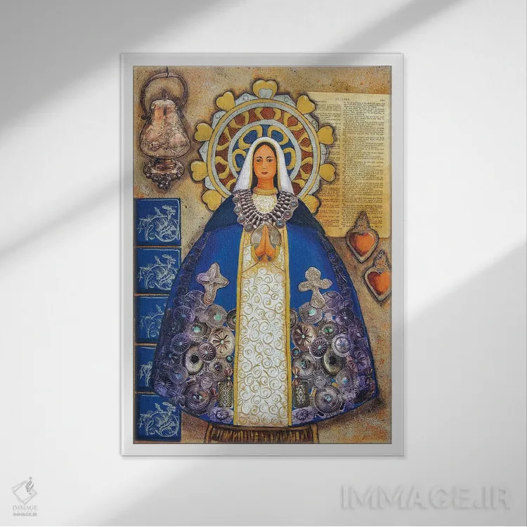 تابلو دکوراتیو مریم مقدس نقره ای اثر کندی مایر - نمای قابدار سفید