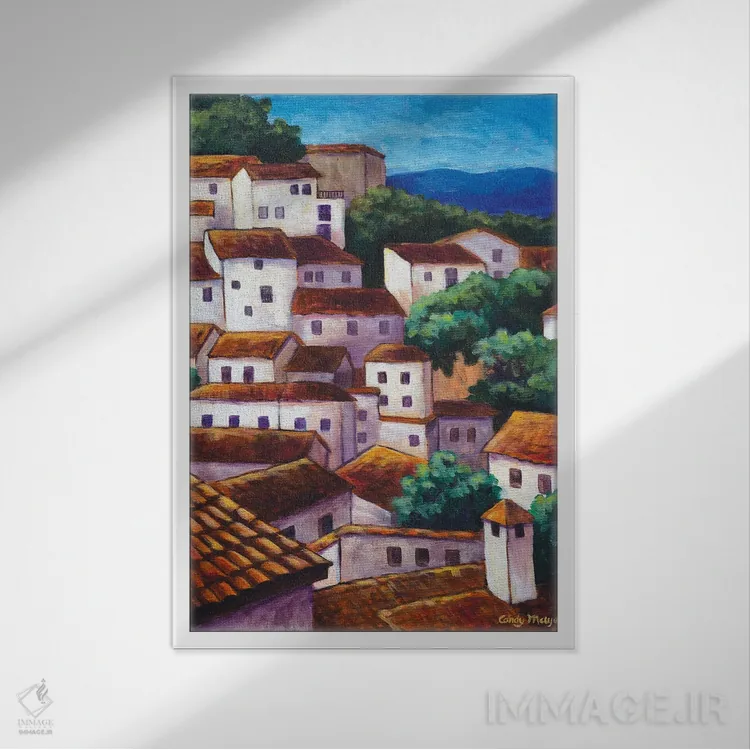 تابلو دکوراتیو دهکده اسپانیایی اثر کندی مایر - نمای قابدار سفید