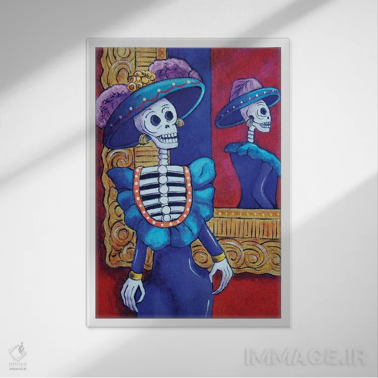 تابلو دکوراتیو کاترینا در آینه اثر کندی مایر - نمای قابدار سفید