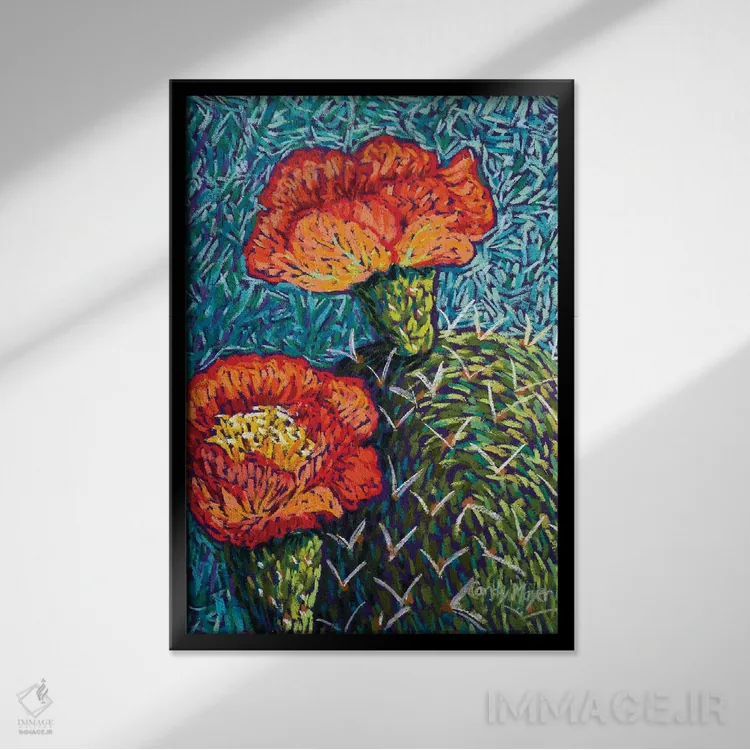 تابلو دکوراتیو انجیر خارگی نارنجی اثر کندی مایر - نمای قابدار مشکی