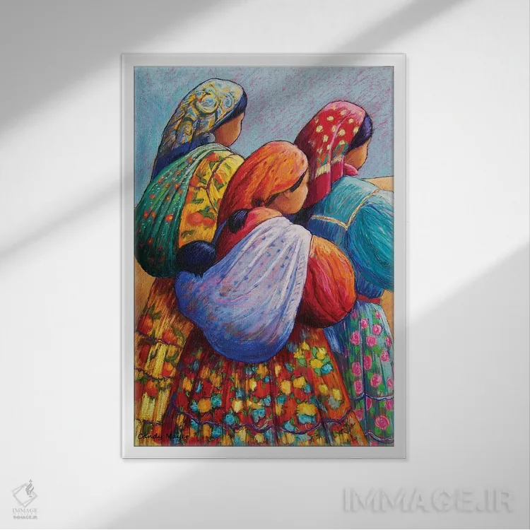 تابلو دکوراتیو زنان تراهومارا اثر کندی مایر - نمای قابدار سفید