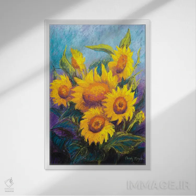 تابلو دکوراتیو آفتابگردان ها اثر کندی مایر - نمای قابدار سفید