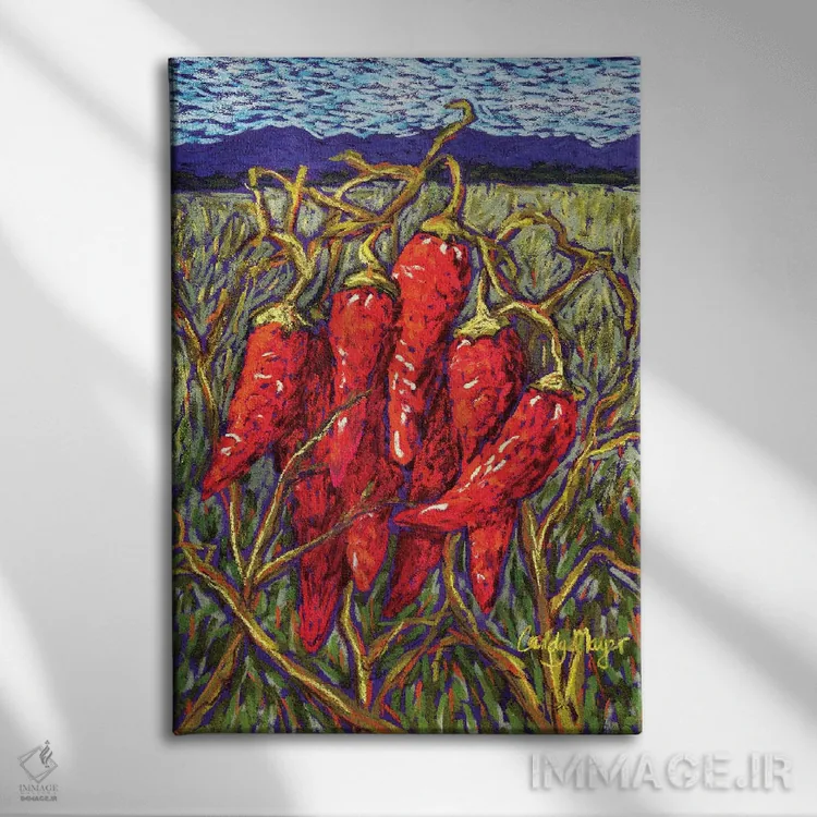 تابلو دکوراتیو فلفل های پاستلی اثر کندی مایر - نمای روبهرو روی دیوار