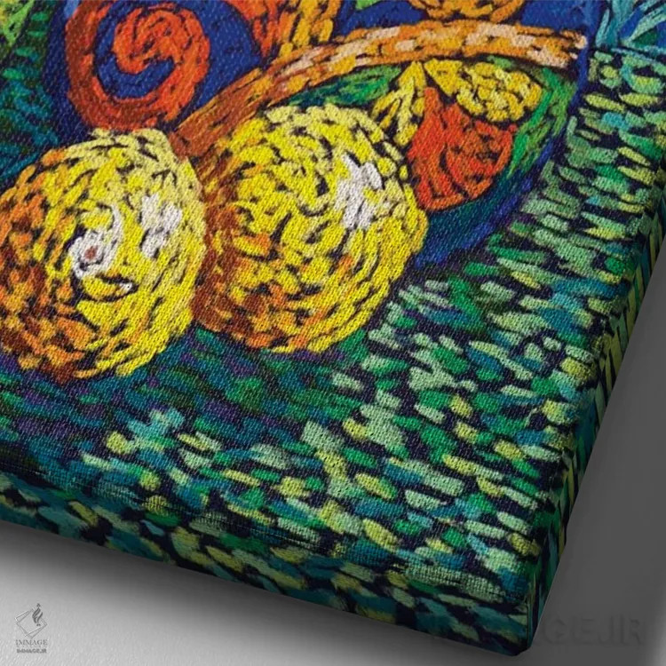 تابلو دکوراتیو تالاورا و سوسن ها اثر کندی مایر - نمای نزدیک بافت بوم