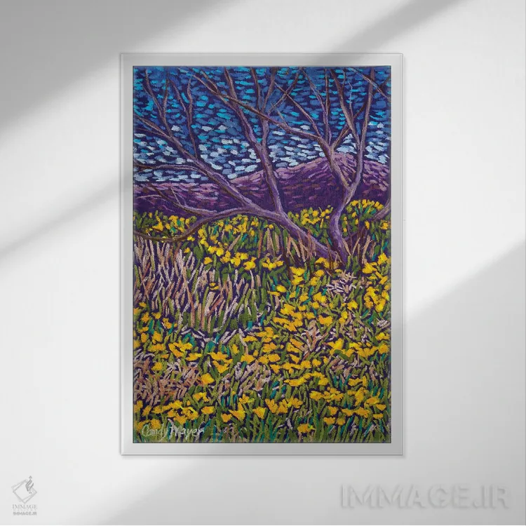 تابلو دکوراتیو بهار شقایق ها اثر کندی مایر - نمای قابدار سفید