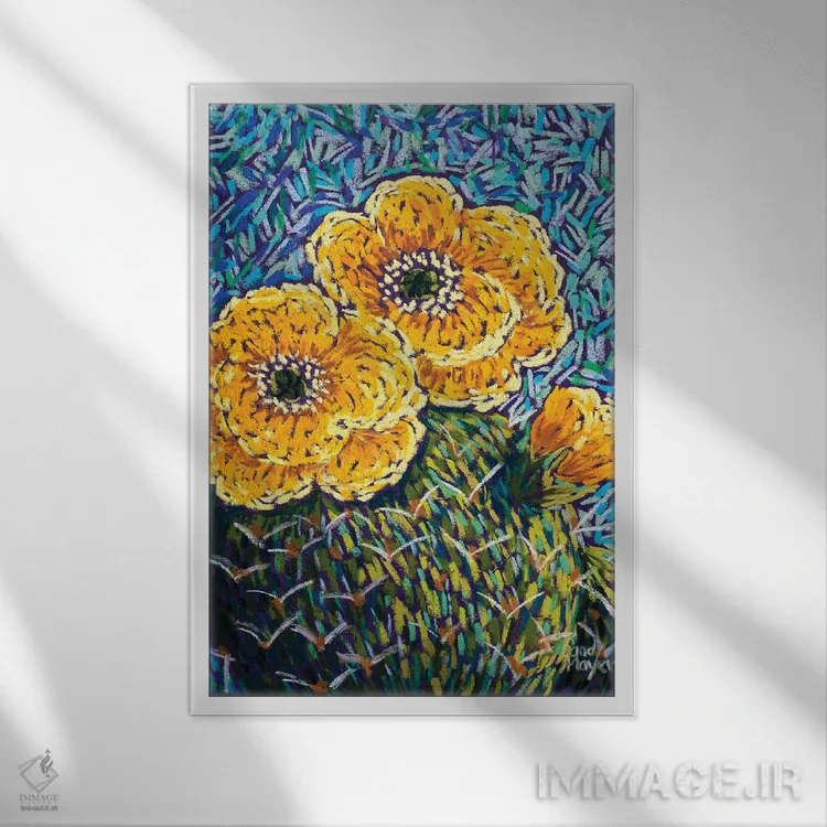 تابلو دکوراتیو انجیر خارگی زرد اثر کندی مایر - نمای قابدار سفید