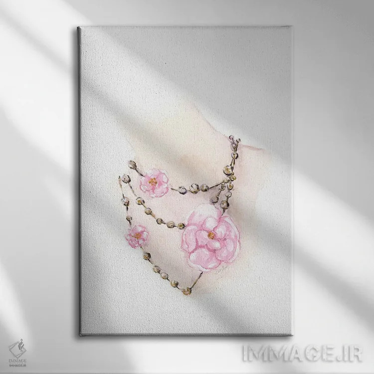 تابلو دکوراتیو گردنبند مهره ای گلدار اثر استلا چانگ - نمای روبهرو روی دیوار