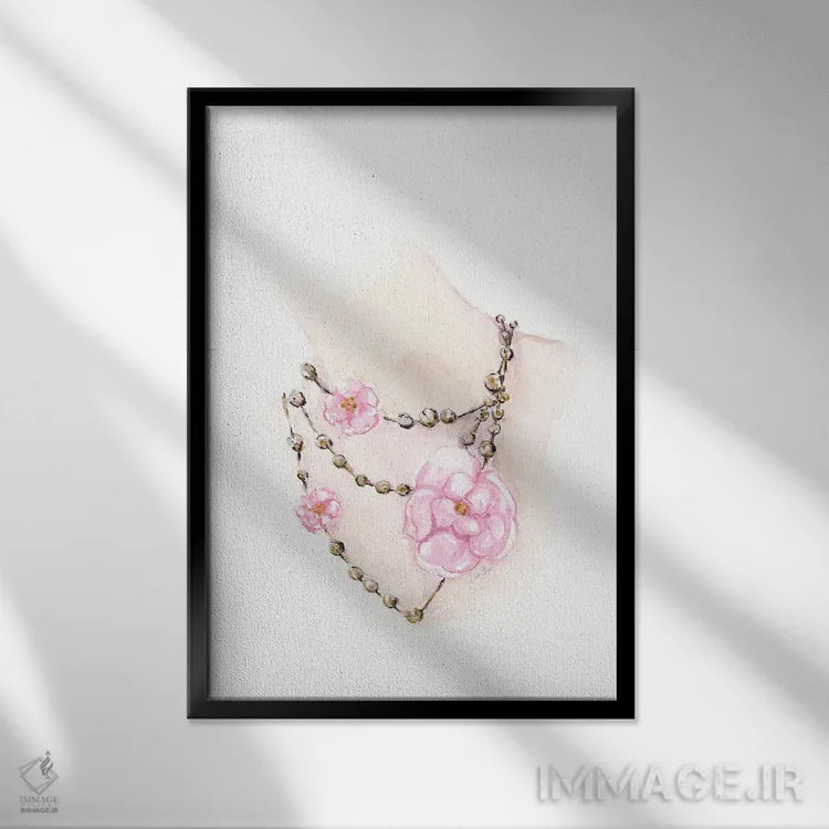 تابلو دکوراتیو گردنبند مهره ای گلدار اثر استلا چانگ - نمای قابدار مشکی