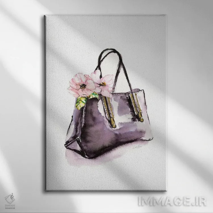 تابلو دکوراتیو کیف دستی با گل اثر استلا چانگ - نمای روبهرو روی دیوار