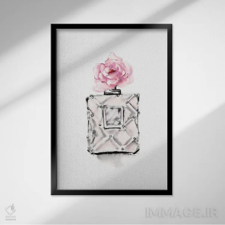 تابلو دکوراتیو بطری عطر اثر استلا چانگ - نمای قابدار مشکی