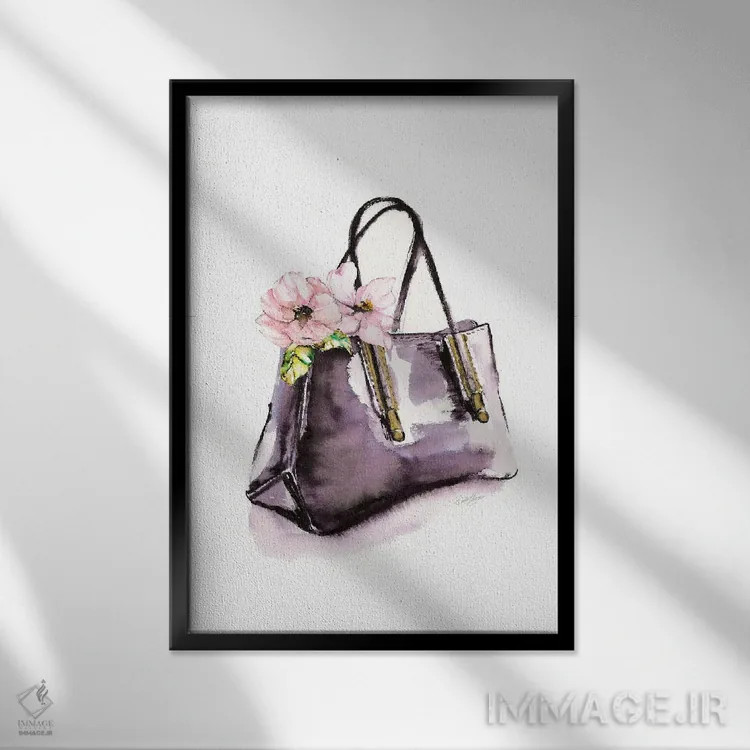 تابلو دکوراتیو کیف دستی با گل اثر استلا چانگ - نمای قابدار مشکی