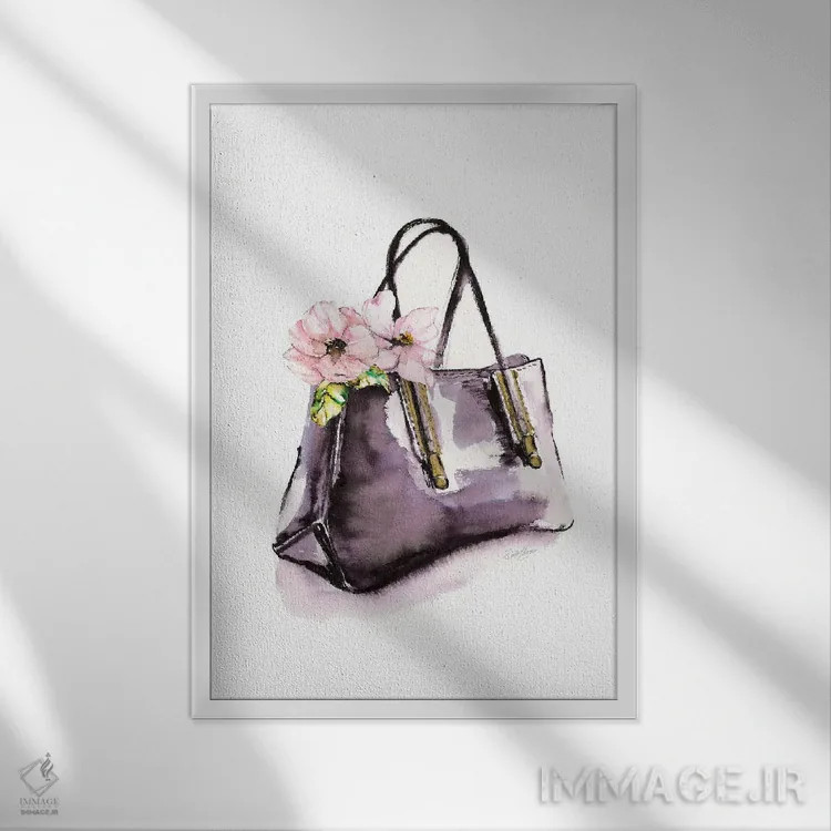 تابلو دکوراتیو کیف دستی با گل اثر استلا چانگ - نمای قابدار سفید