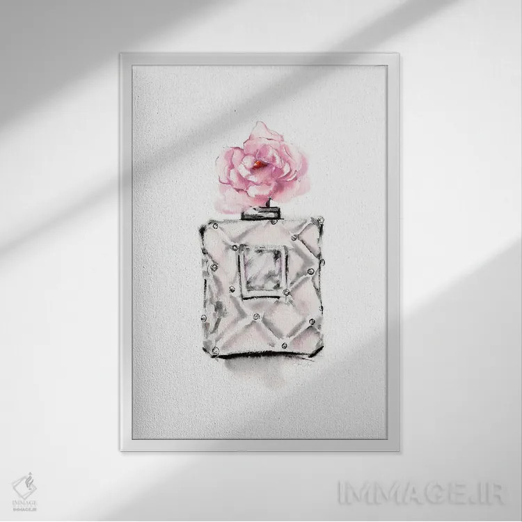 تابلو دکوراتیو بطری عطر اثر استلا چانگ - نمای قابدار سفید