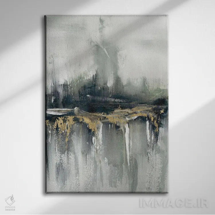 تابلو انتزاعی نمای اندی و طلایی اثر استلا چانگ - نمای روبهرو روی دیوار