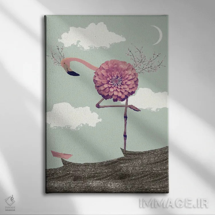 تابلو مدرن فلامینگو غول پیکر اثر کارولین کسلسی - نمای روبهرو روی دیوار