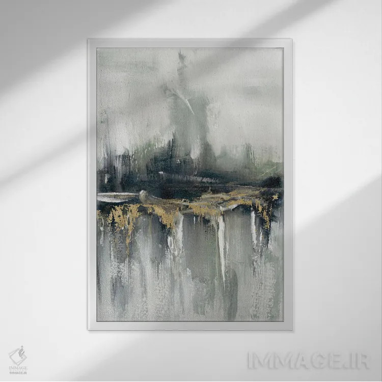 تابلو انتزاعی نمای اندی و طلایی اثر استلا چانگ - نمای قابدار سفید