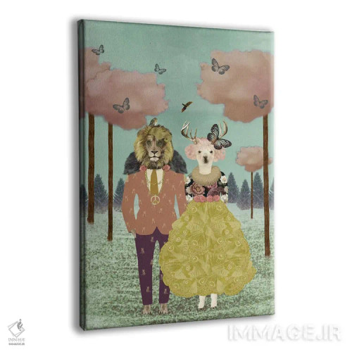 تابلو مدرن مزرعه ابرهای صورتی - عمودی اثر کارولین کسلسی - نمای پرسپکتیو محصول