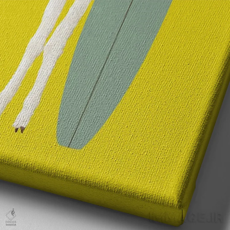 تابلو مدرن فرانسین در حال نگه داشتن تخته موج سواری اثر کارولین کسلسی - نمای نزدیک بافت بوم