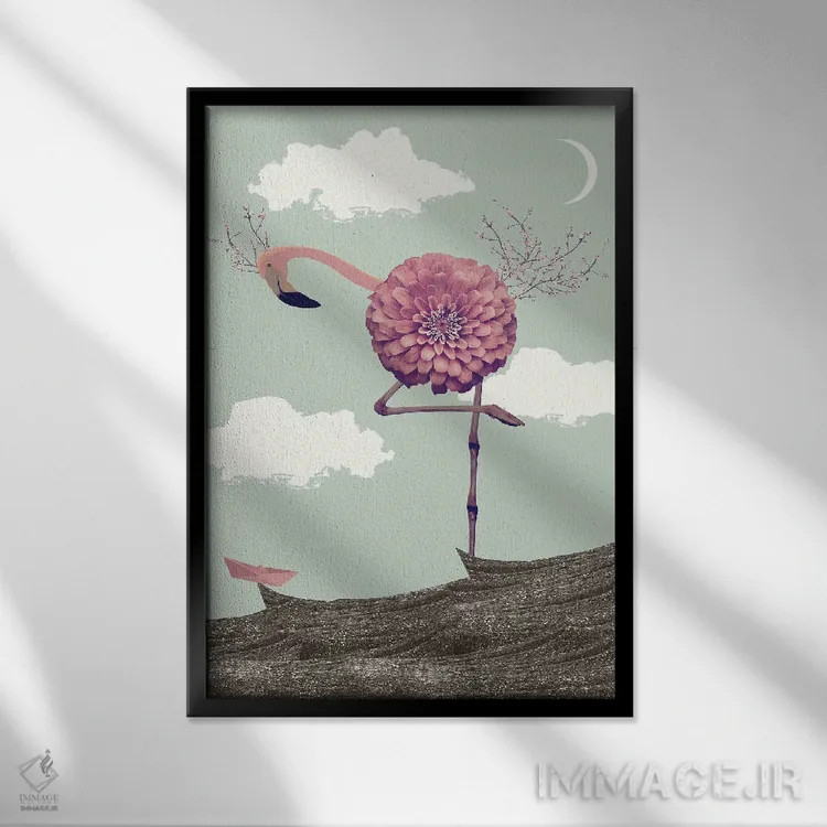 تابلو مدرن فلامینگو غول پیکر اثر کارولین کسلسی - نمای قابدار مشکی