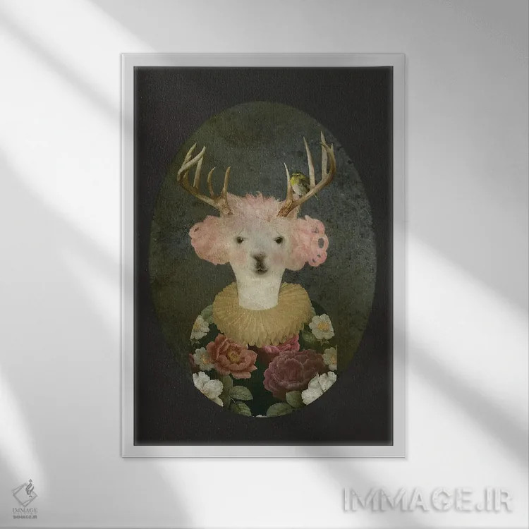 تابلو مدرن پرتره فرانسین - زمینه تیره اثر کارولین کسلسی - نمای قابدار سفید