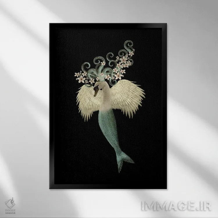 تابلو مدرن دختر قو اثر کارولین کسلسی - نمای قابدار مشکی