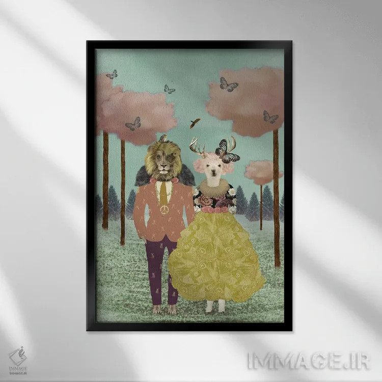 تابلو مدرن مزرعه ابرهای صورتی - عمودی اثر کارولین کسلسی - نمای قابدار مشکی