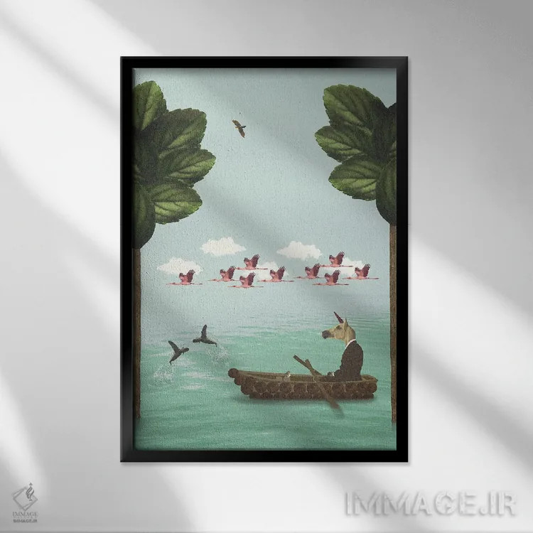 تابلو مدرن تفکر کنار دریاچه - عمودی اثر کارولین کسلسی - نمای قابدار مشکی