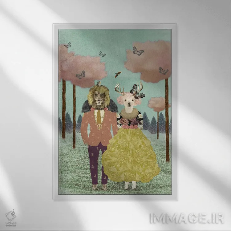 تابلو مدرن مزرعه ابرهای صورتی - عمودی اثر کارولین کسلسی - نمای قابدار سفید