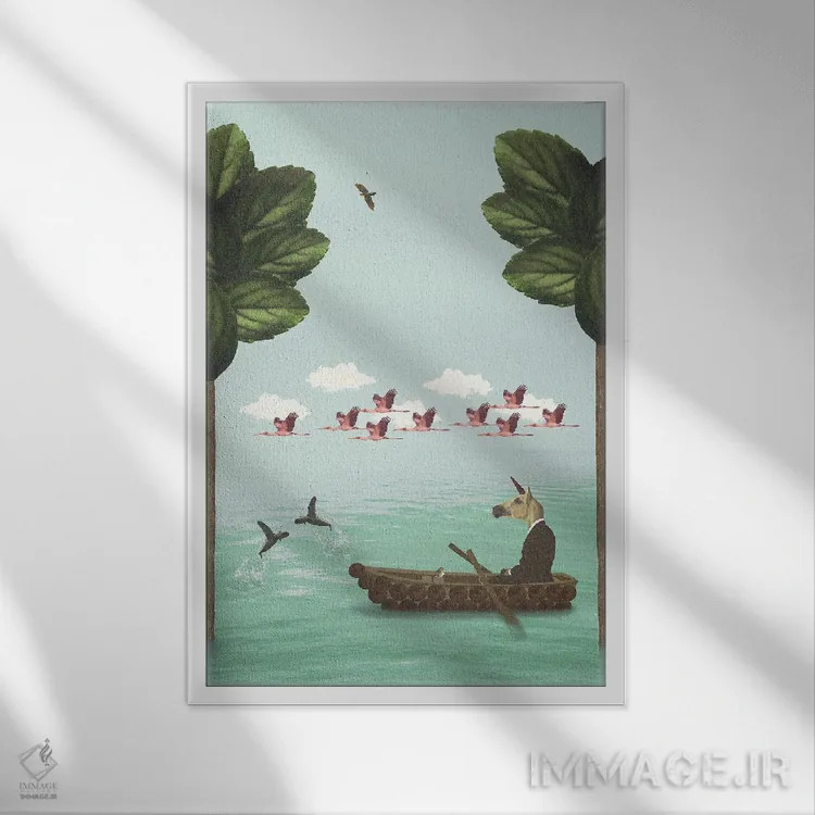 تابلو مدرن تفکر کنار دریاچه - عمودی اثر کارولین کسلسی - نمای قابدار سفید