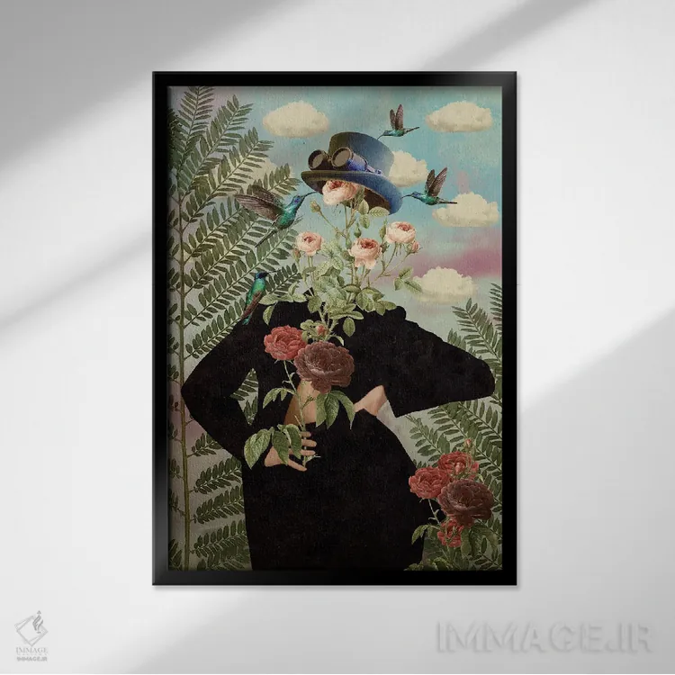 تابلو مدرن گل های وحشی - عمودی اثر کارولین کسلسی - نمای قابدار مشکی