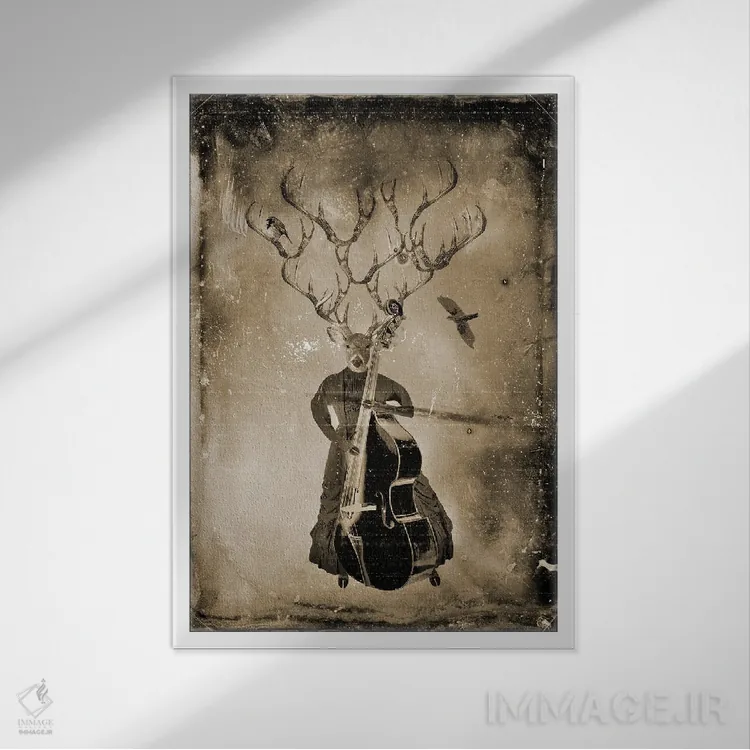 تابلو دکوراتیو گوزن موسیقی دان اثر کارولین کسلسی - نمای قابدار سفید