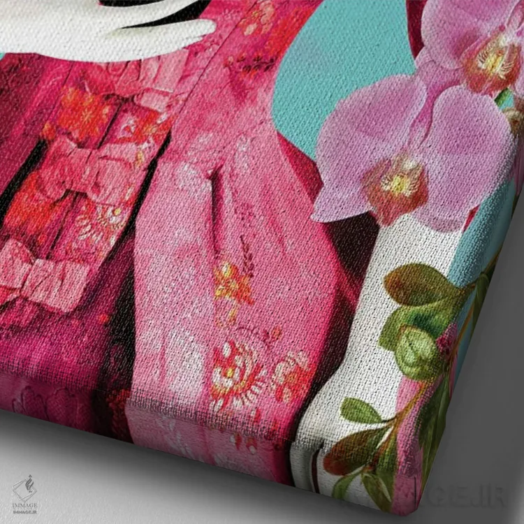 تابلو دکوراتیو بانوی گربه دوست نسخه بهاری اثر کارولین کسلسی - نمای نزدیک بافت بوم