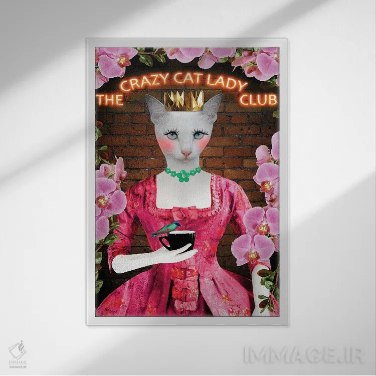 تابلو دکوراتیو بانوی گربه دوست اثر کارولین کسلسی - نمای قابدار سفید