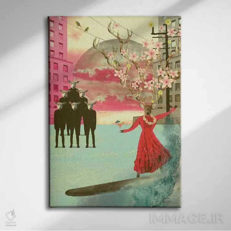 تابلو مدرن گوسفند نباش اثر کارولین کسلسی - نمای روبهرو روی دیوار