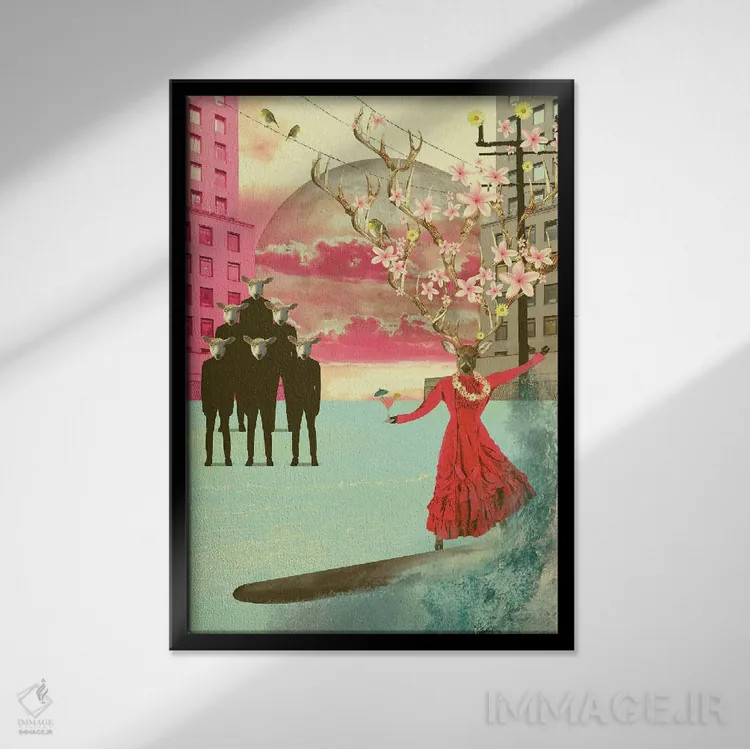 تابلو مدرن گوسفند نباش اثر کارولین کسلسی - نمای قابدار مشکی