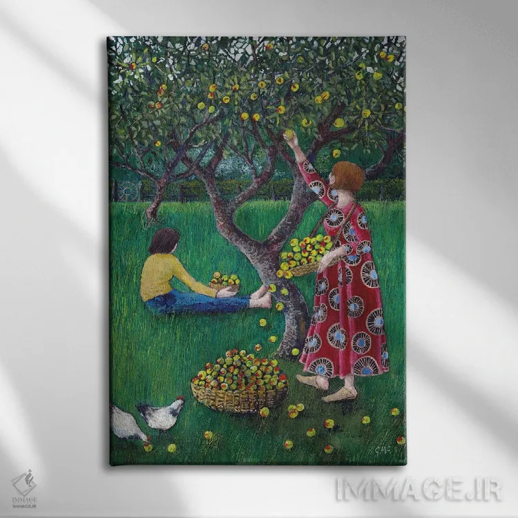 تابلو دکوراتیو انعکاس ها در باغ میوه اثر کترین پاتریکسون - نمای روبهرو روی دیوار