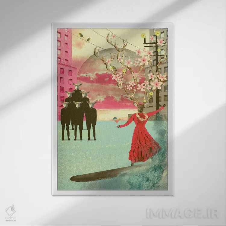 تابلو مدرن گوسفند نباش اثر کارولین کسلسی - نمای قابدار سفید