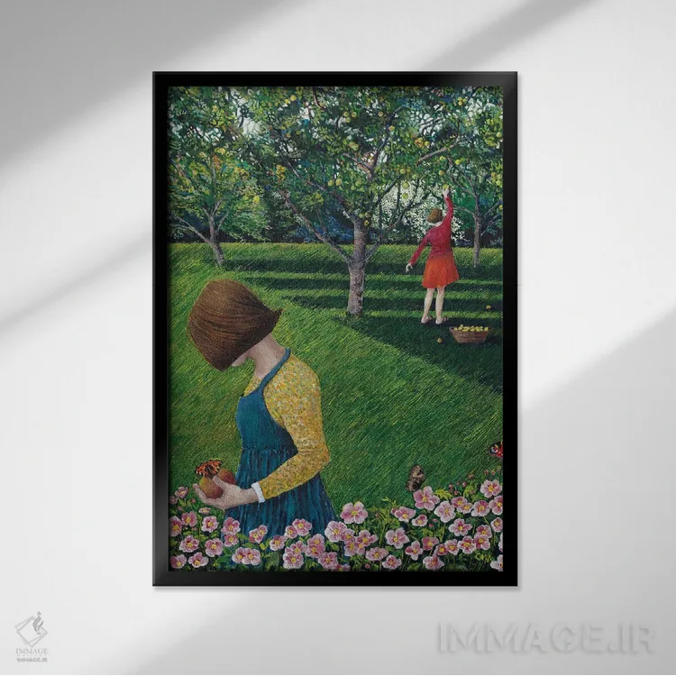 تابلو دکوراتیو باغ سیب اثر کترین پاتریکسون - نمای قابدار مشکی