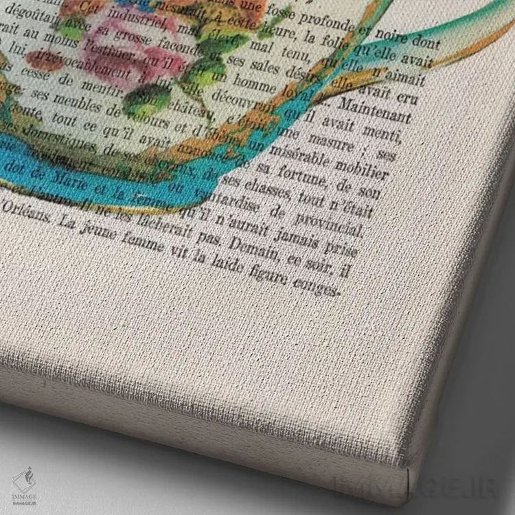 تابلو مدرن زرافه داخل فنجان اثر کوکو د پاریس - نمای نزدیک بافت بوم